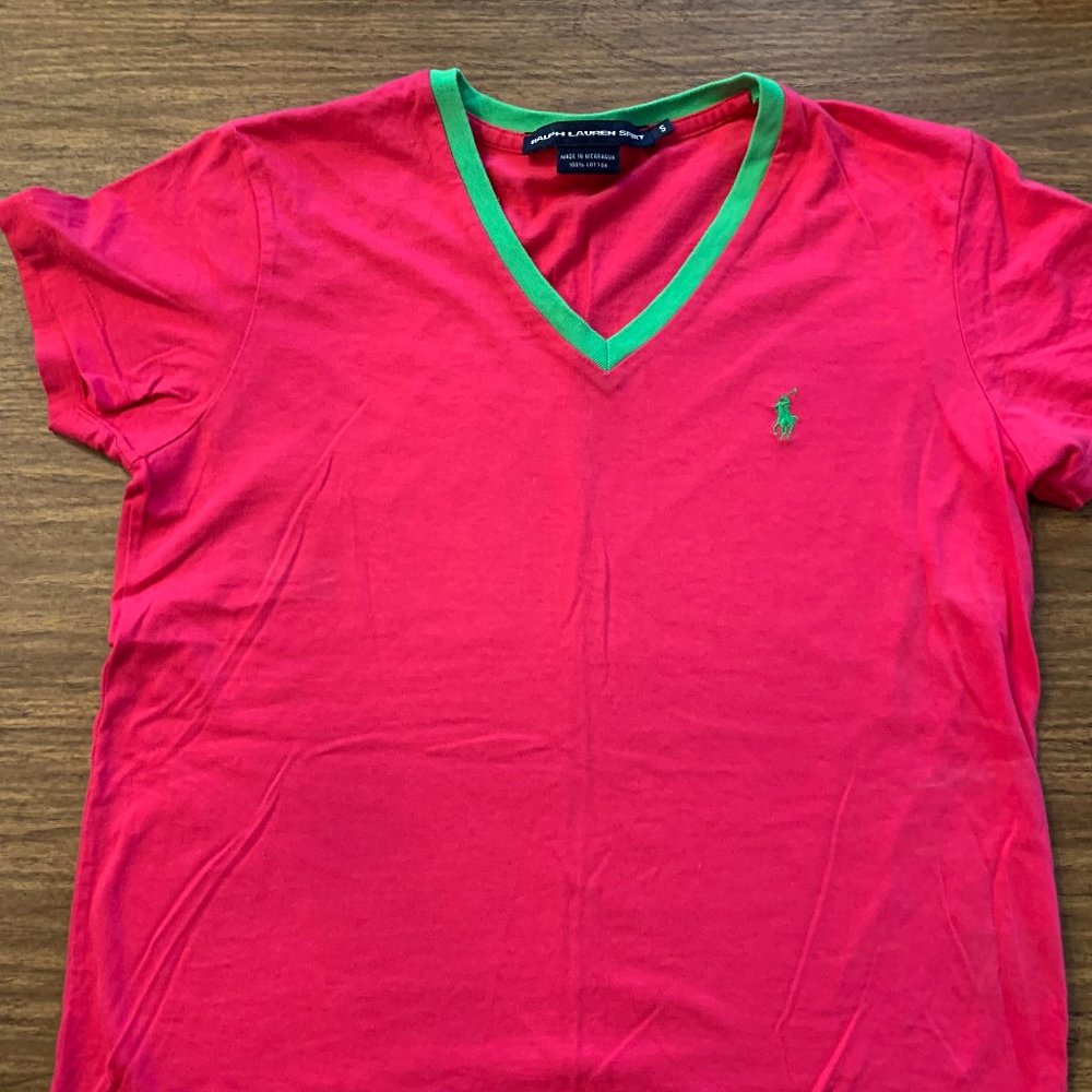 Pink and Green Polo V-neck T Shirt